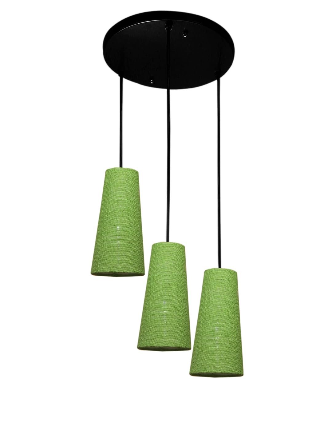 Green Jute Cluster Hanging Lamp - - (10x21 inches) Height Adjsutable