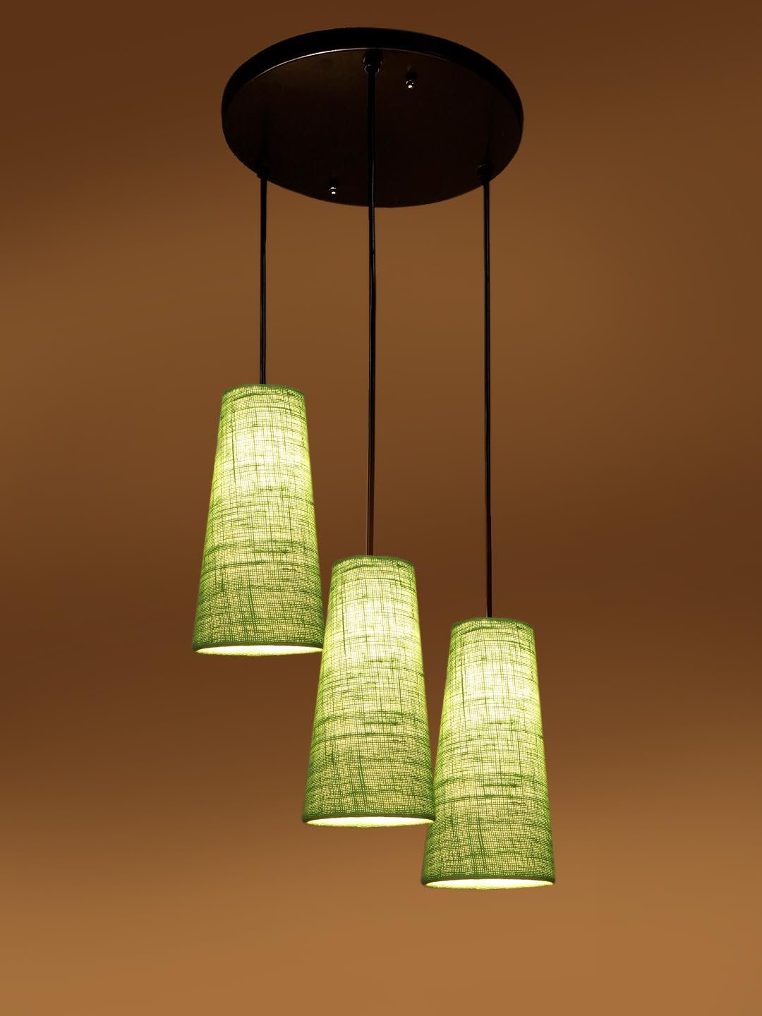 Green Jute Cluster Hanging Lamp - - (10x21 inches) Height Adjsutable
