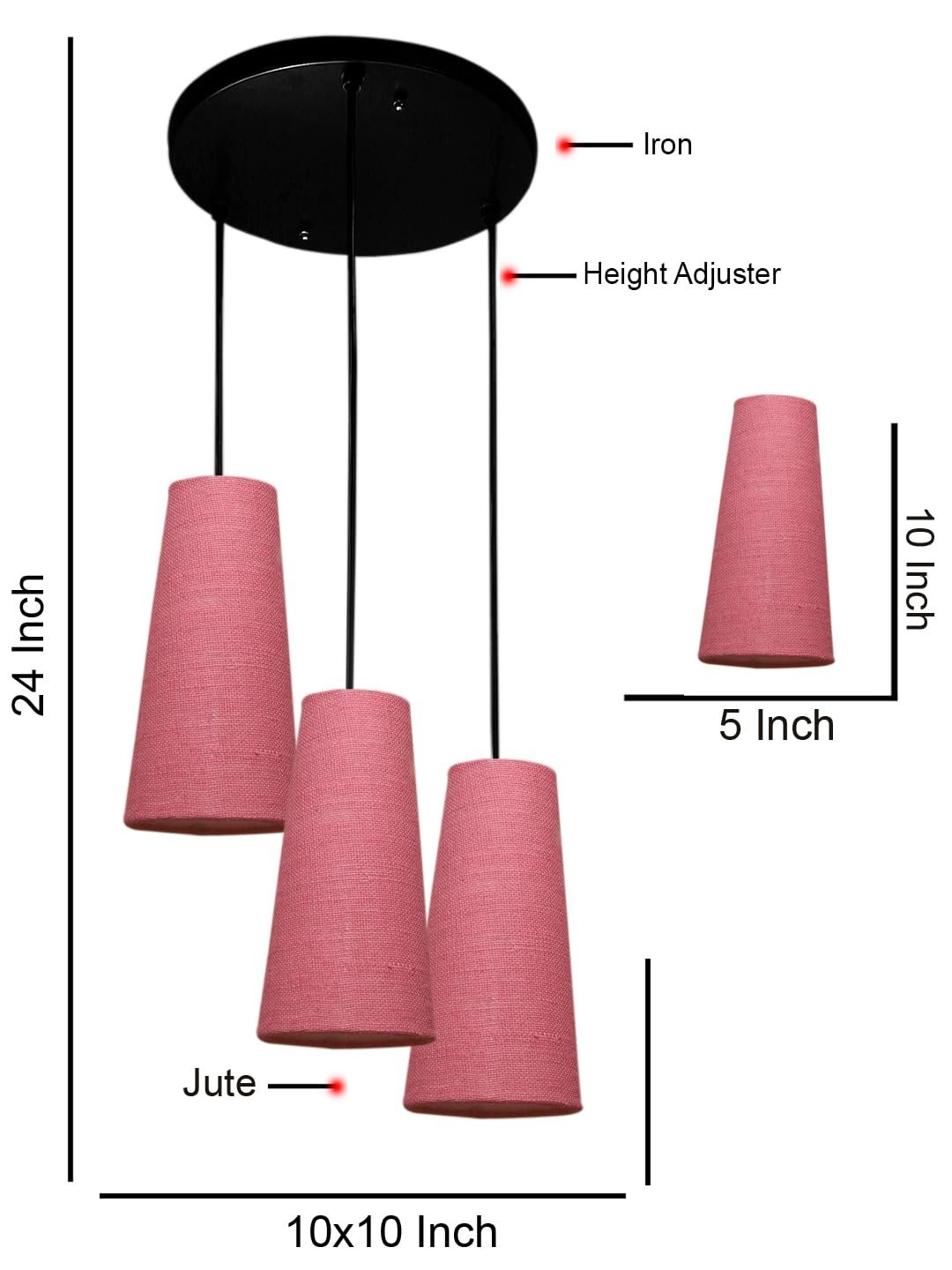 Pink Jute Cluster Hanging Lamp - - (10x21 inches) Height Adjsutable