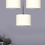 Off-White Cotton Round Drum Cluster Hanging Lamp (15X3.25X20) Inches