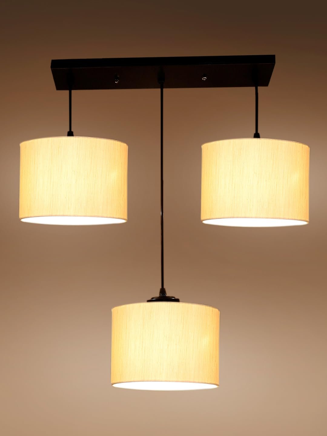 Off-White Cotton Round Drum Cluster Hanging Lamp (15X3.25X20) Inches