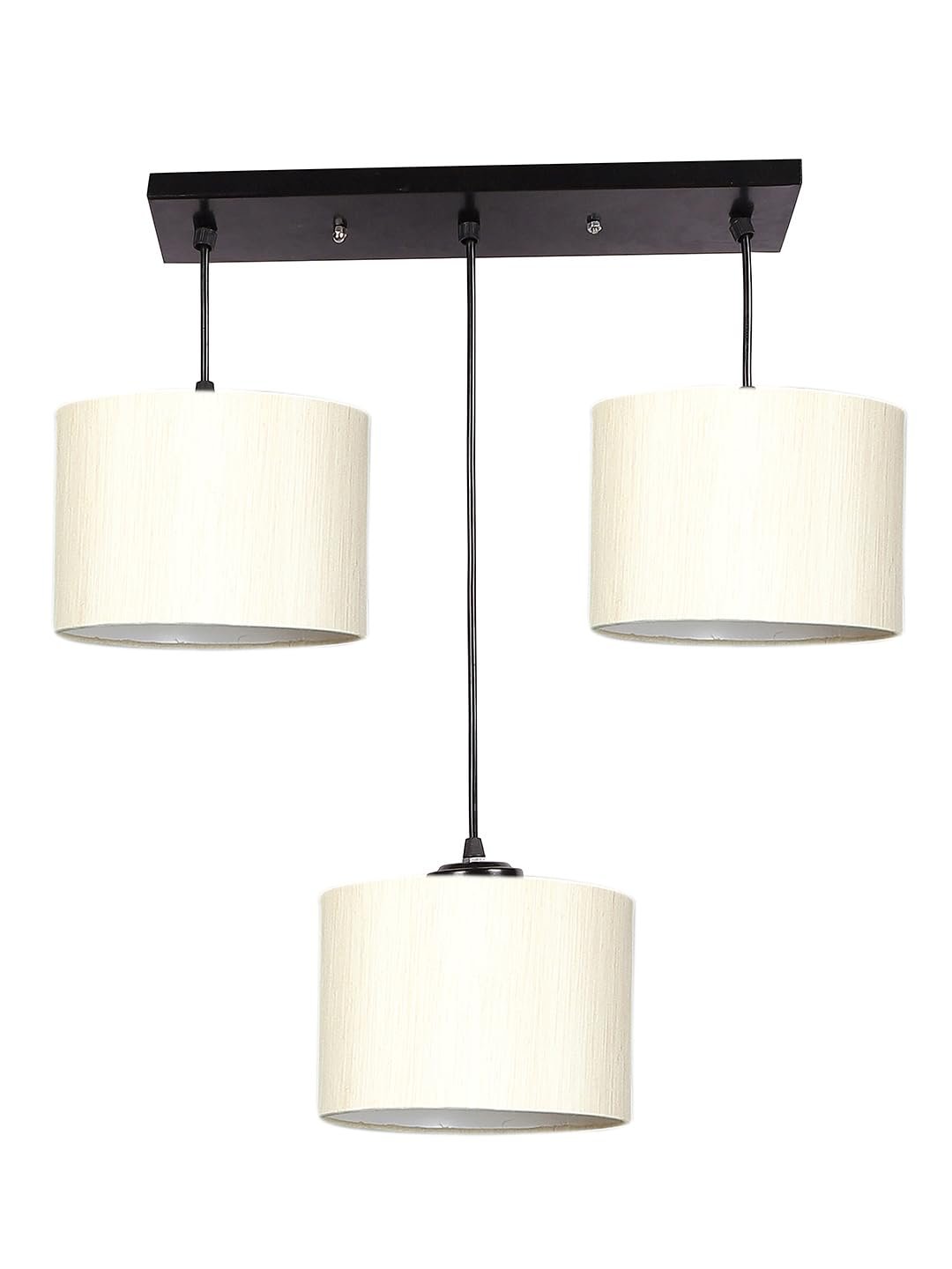 Off-White Cotton Round Drum Cluster Hanging Lamp (15X3.25X20) Inches