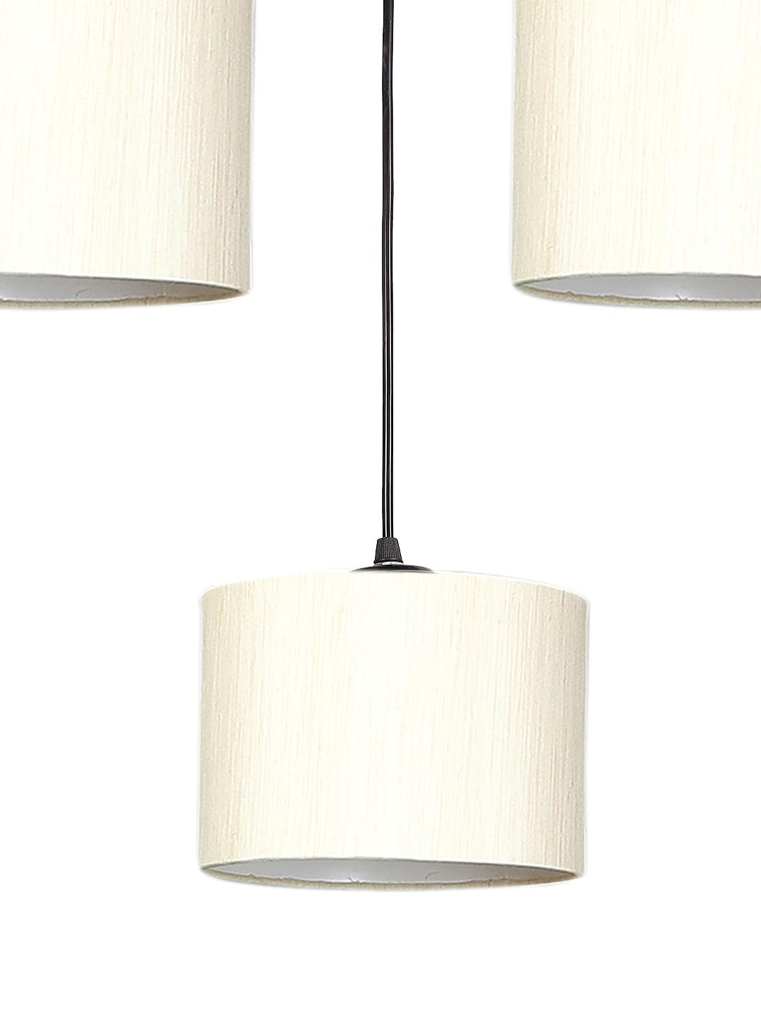 Off-White Cotton Round Drum Cluster Hanging Lamp (15X3.25X20) Inches
