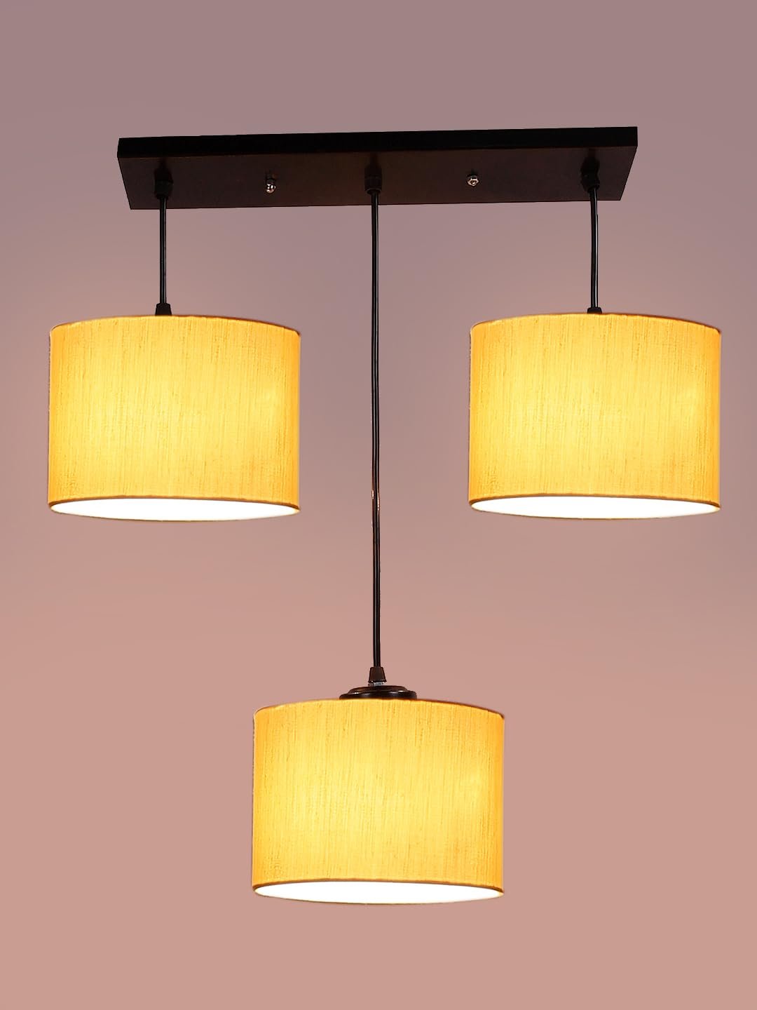 Off-White Cotton Round Drum Cluster Hanging Lamp (15X3.25X20) Inches