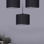 Black Cotton Round Drum Cluster Hanging Lamp (15X3.25X20) Inches