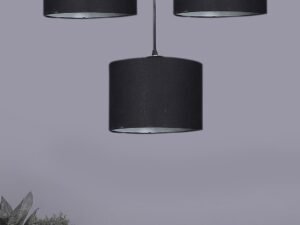 Black Cotton Round Drum Cluster Hanging Lamp (15X3.25X20) Inches