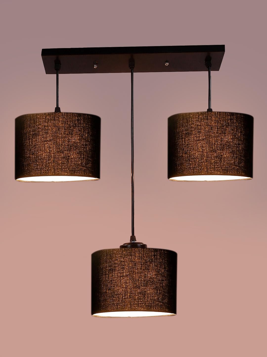 Black Cotton Round Drum Cluster Hanging Lamp (15X3.25X20) Inches