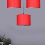 Red Cotton Round Drum Cluster Hanging Lamp (15X3.25X20) Inches