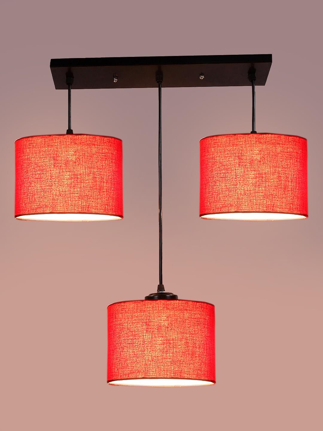 Red Cotton Round Drum Cluster Hanging Lamp (15X3.25X20) Inches