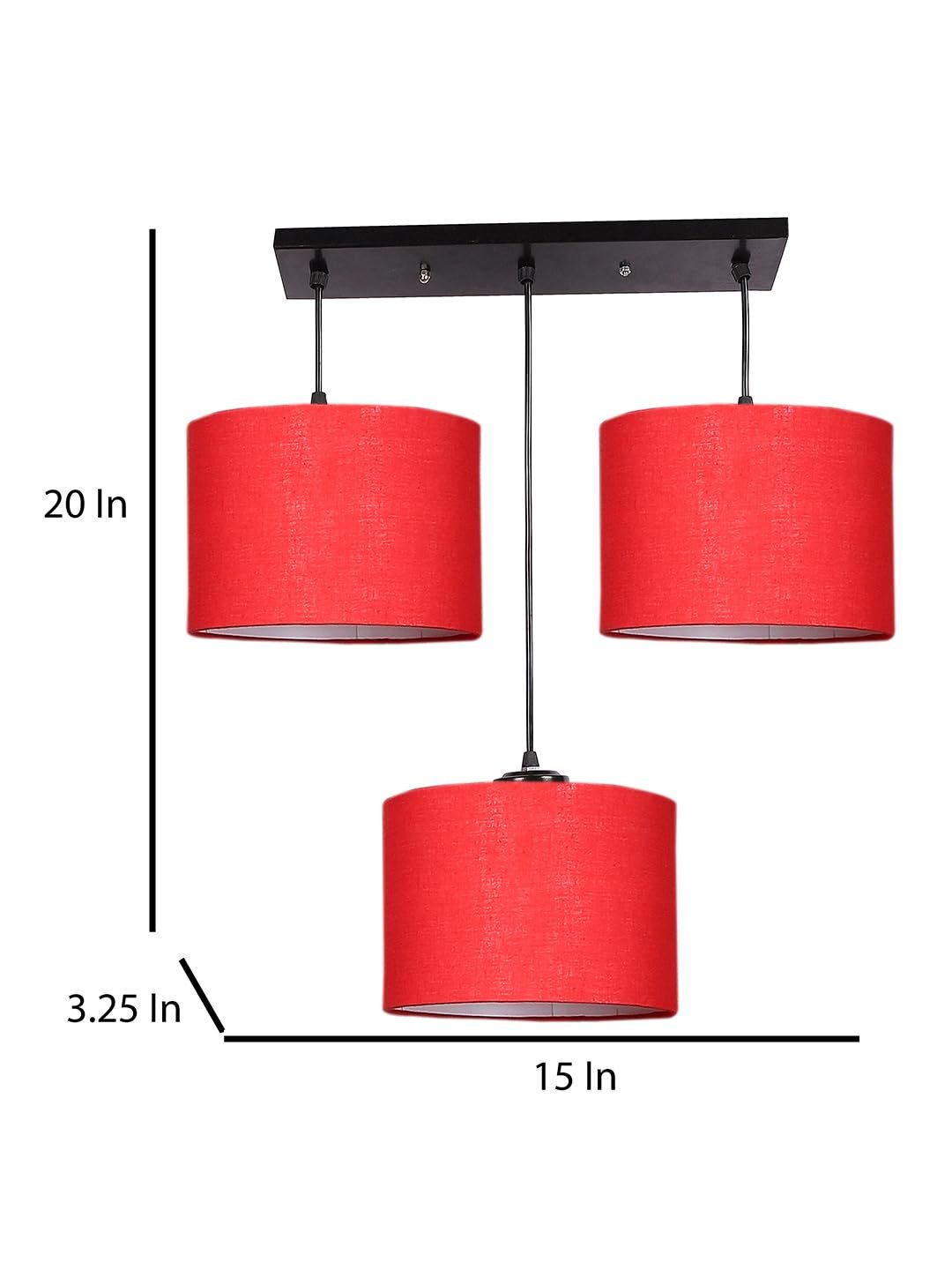 Red Cotton Round Drum Cluster Hanging Lamp (15X3.25X20) Inches
