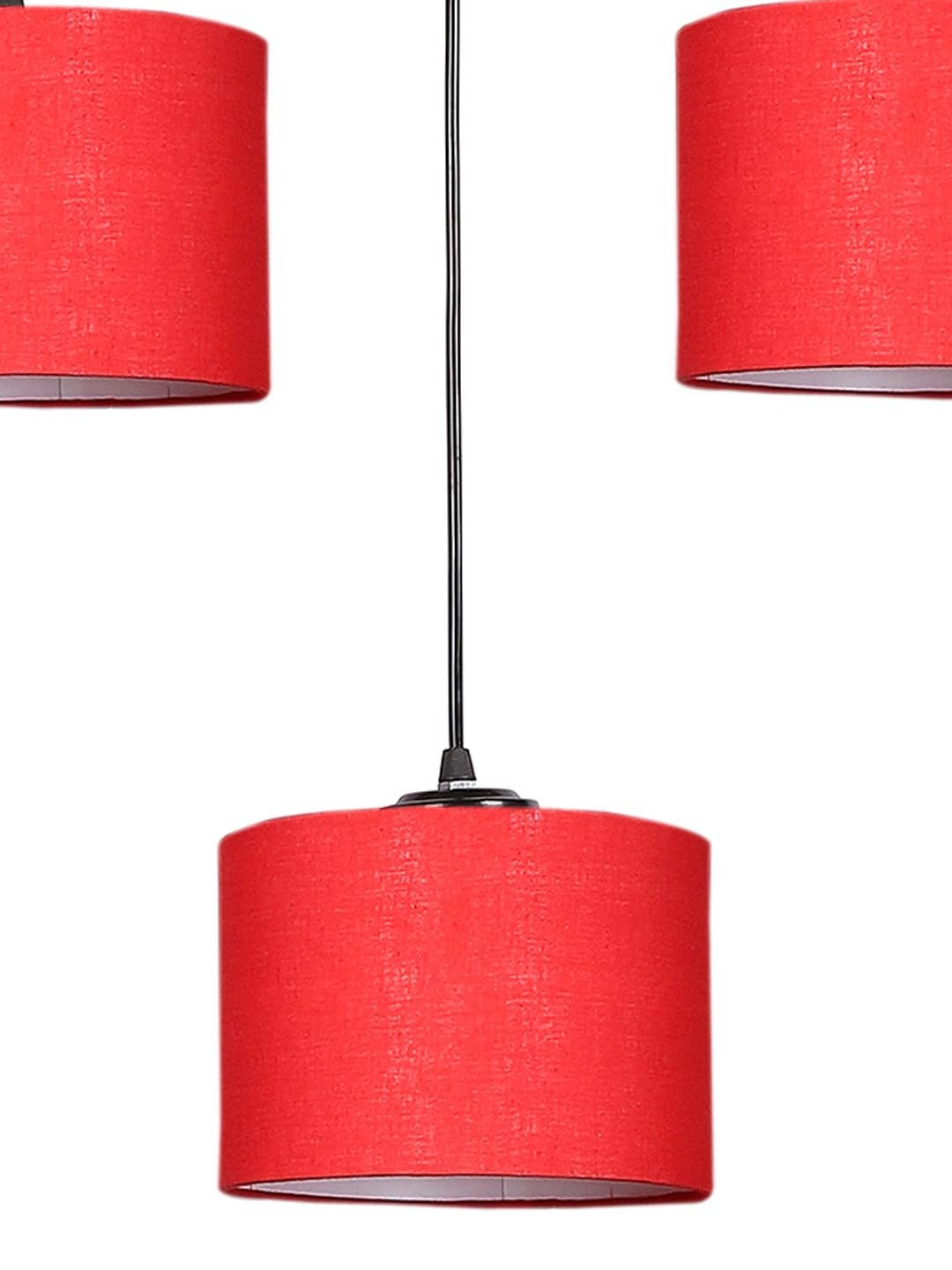 Red Cotton Round Drum Cluster Hanging Lamp (15X3.25X20) Inches
