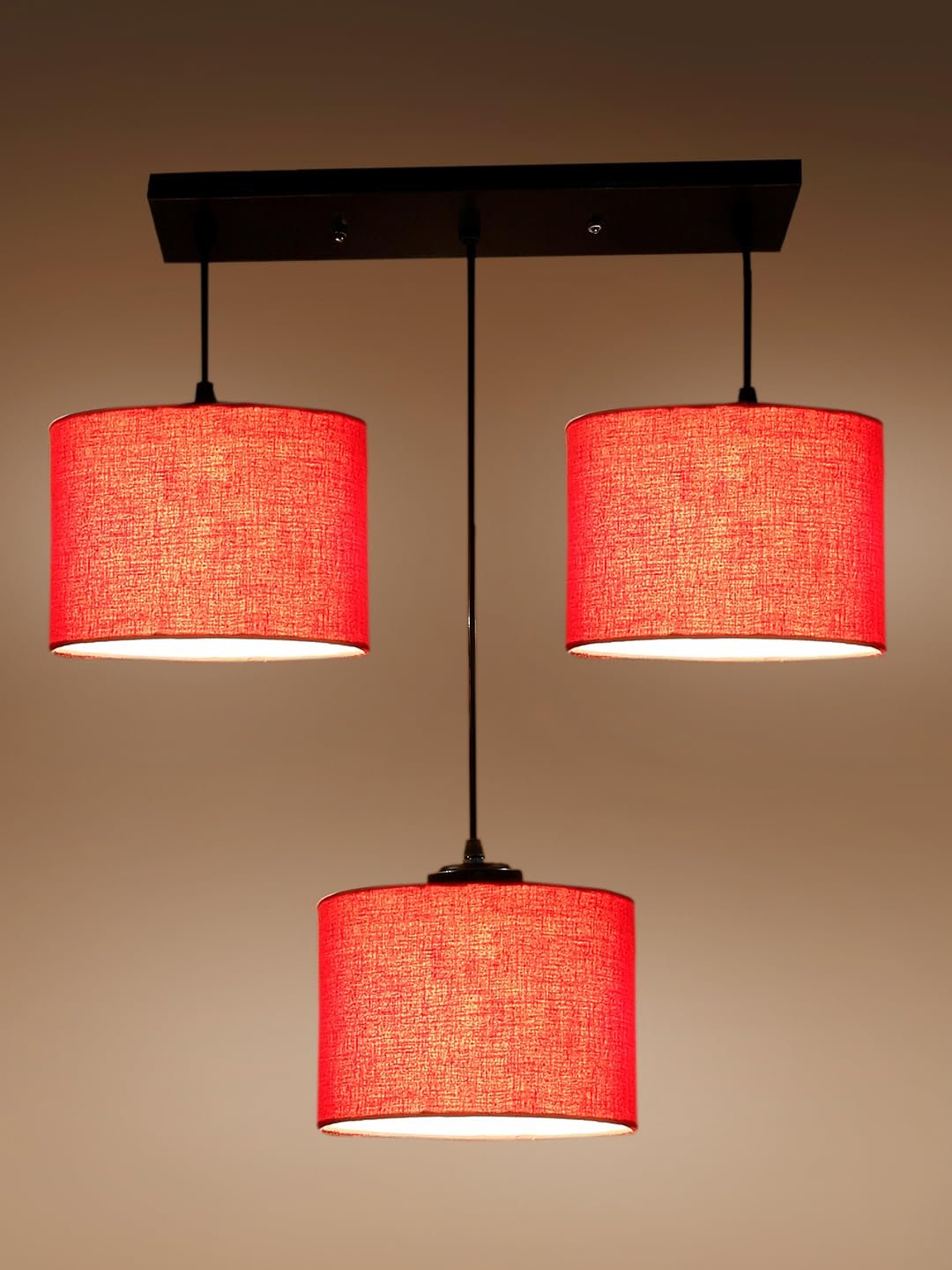 Red Cotton Round Drum Cluster Hanging Lamp (15X3.25X20) Inches