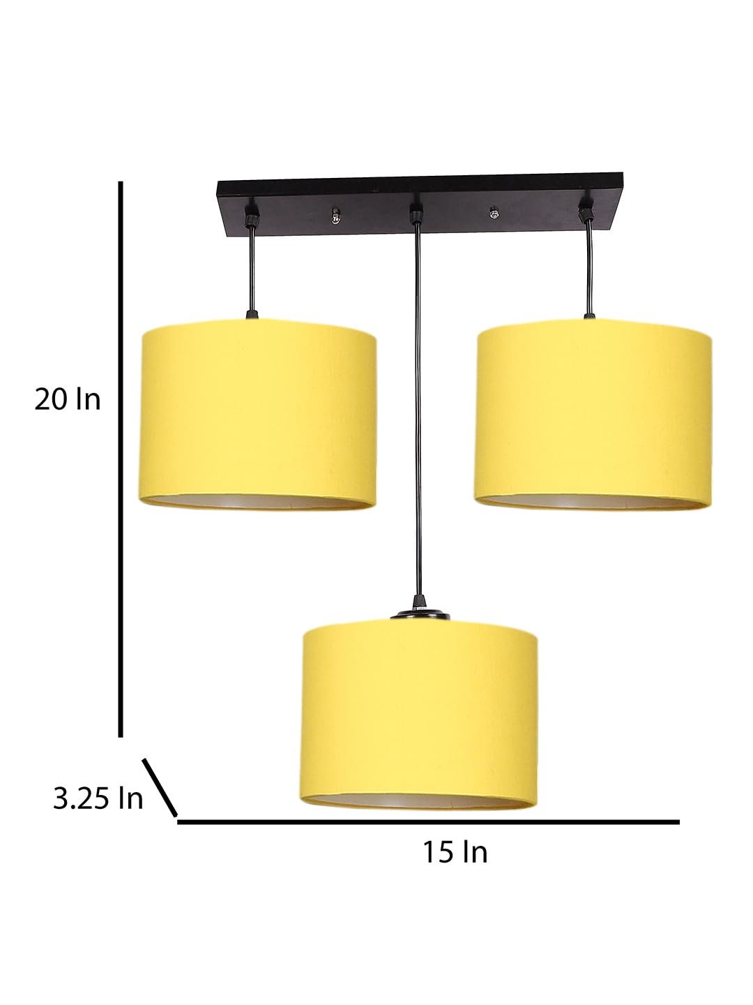 Yellow Cotton Round Drum Cluster Hanging Lamp (15X3.25X20) Inches