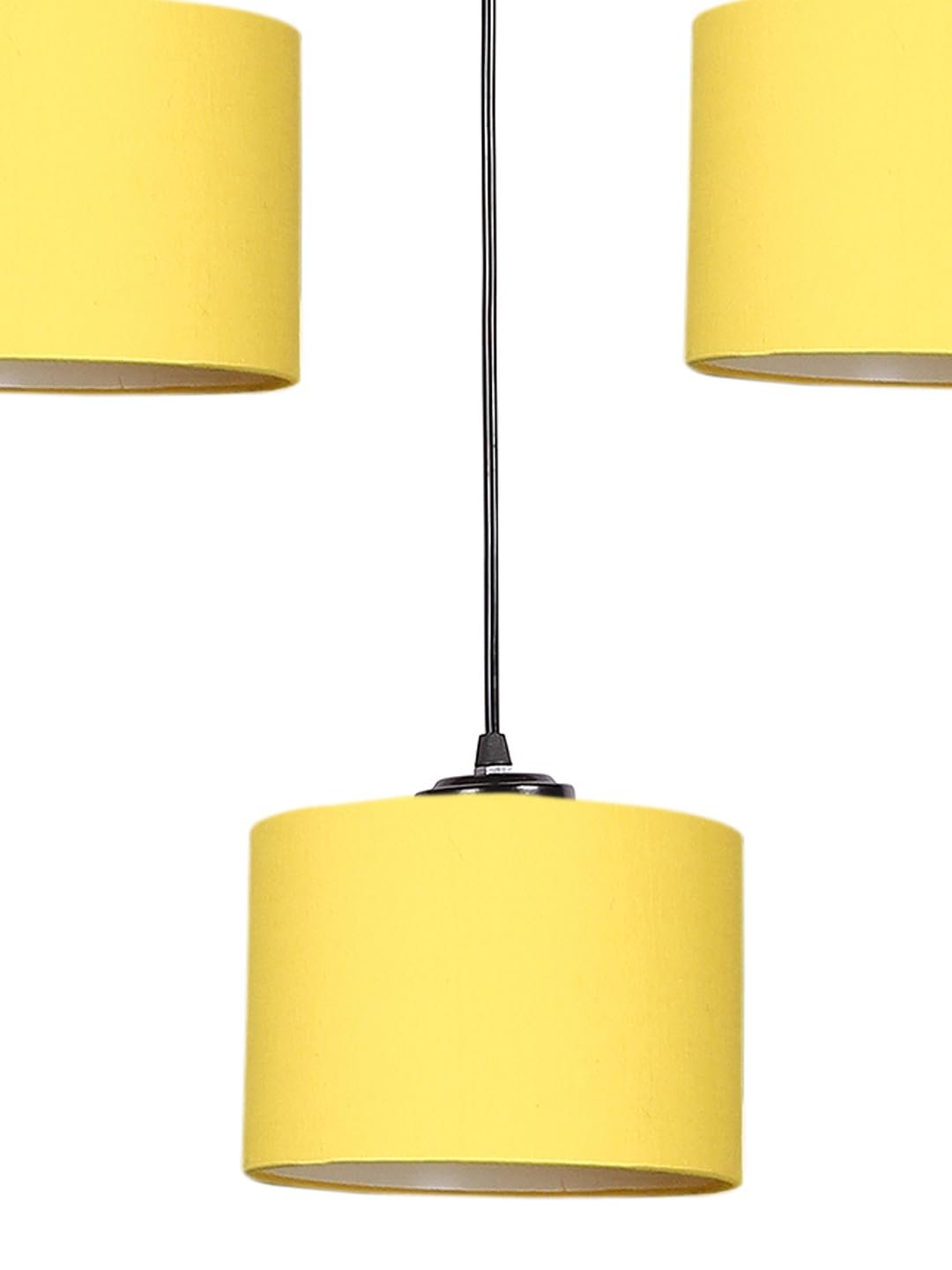 Yellow Cotton Round Drum Cluster Hanging Lamp (15X3.25X20) Inches