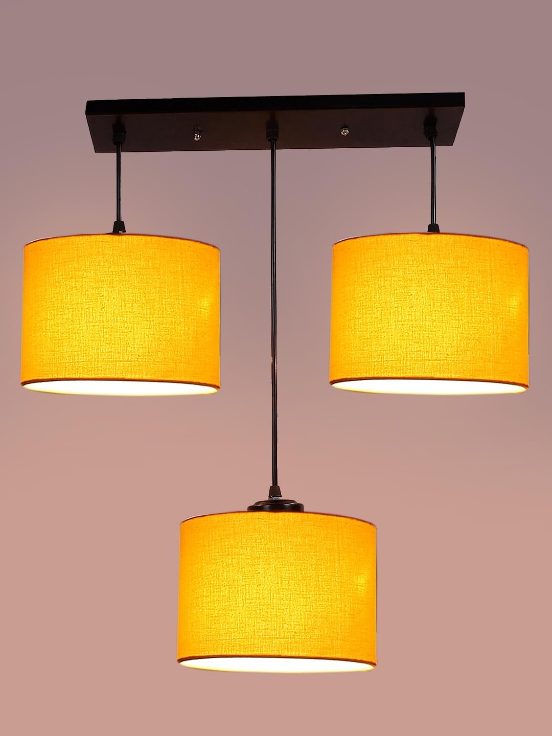 Yellow Cotton Round Drum Cluster Hanging Lamp (15X3.25X20) Inches