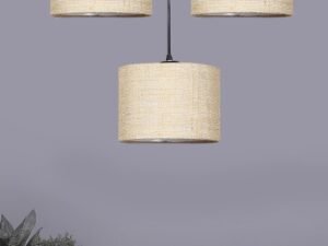 Beige Jute Round Drum Cluster Hanging Lamp (15X3.25X20) Inches
