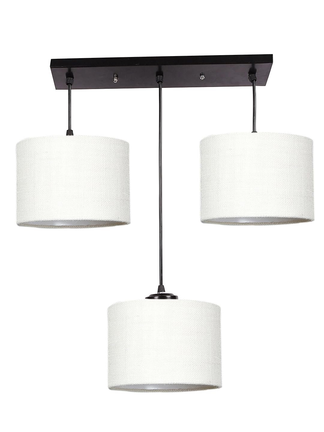 White Jute Round Drum Cluster Hanging Lamp (15X3.25X20) Inches