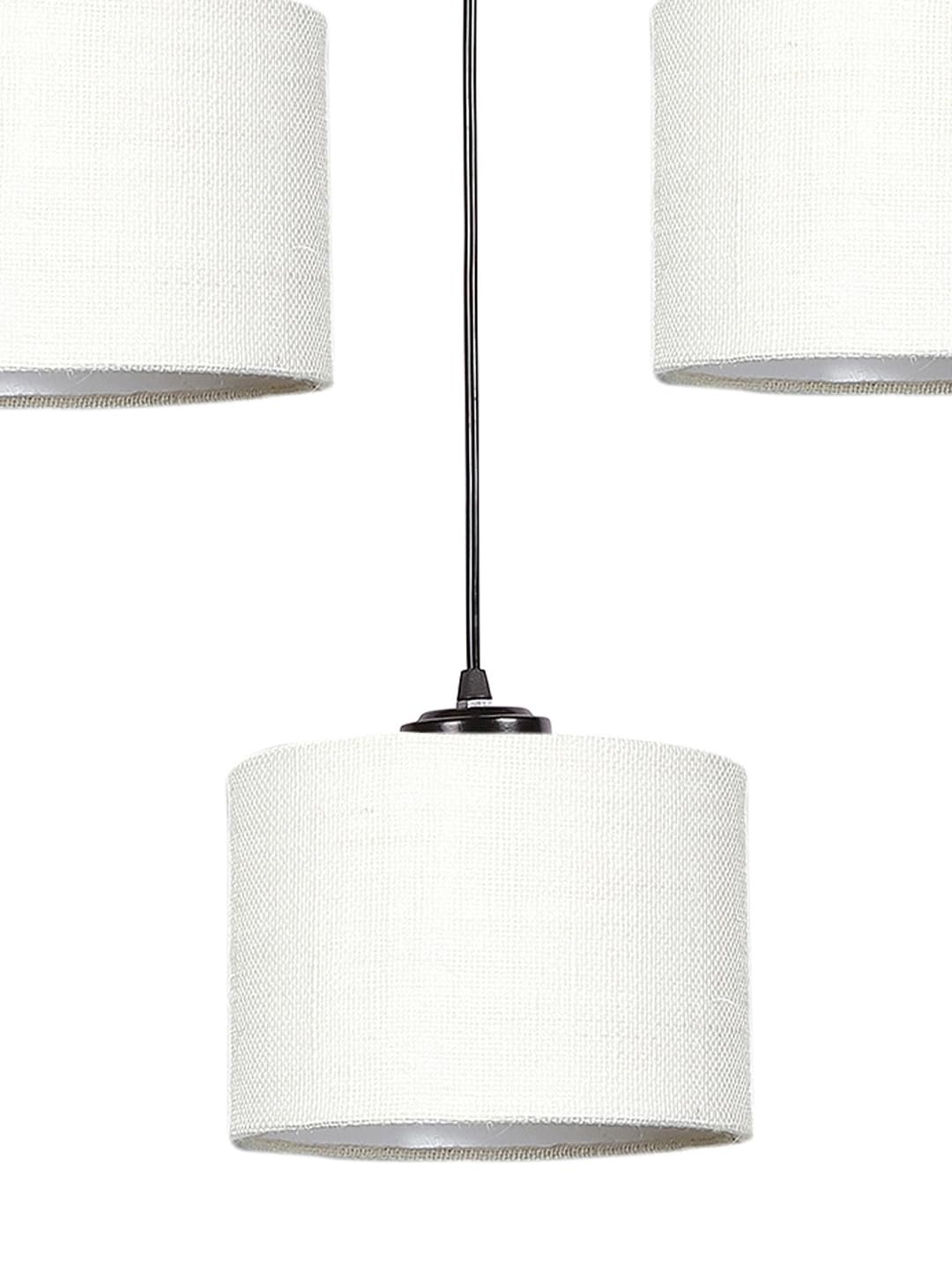 White Jute Round Drum Cluster Hanging Lamp (15X3.25X20) Inches