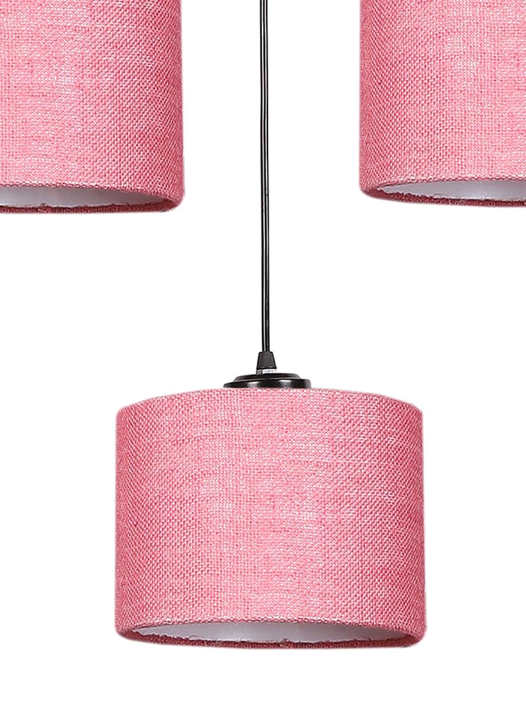 Pink Jute Round Drum Cluster Hanging Lamp (15X3.25X20) Inches