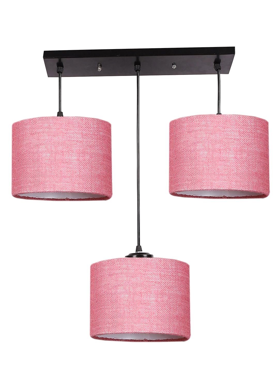 Pink Jute Round Drum Cluster Hanging Lamp (15X3.25X20) Inches