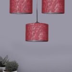Maroon Jute Round Drum Cluster Hanging Lamp (15X3.25X20) Inches