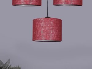 Maroon Jute Round Drum Cluster Hanging Lamp (15X3.25X20) Inches