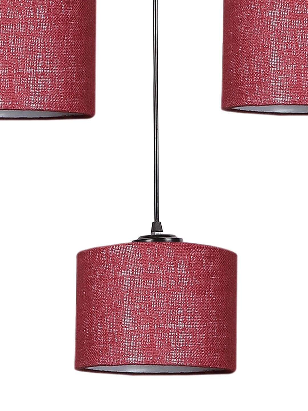 Maroon Jute Round Drum Cluster Hanging Lamp (15X3.25X20) Inches