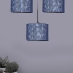 Blue Jute Round Drum Cluster Hanging Lamp (15X3.25X20) Inches