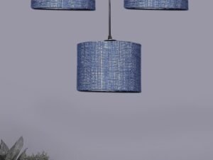 Blue Jute Round Drum Cluster Hanging Lamp (15X3.25X20) Inches