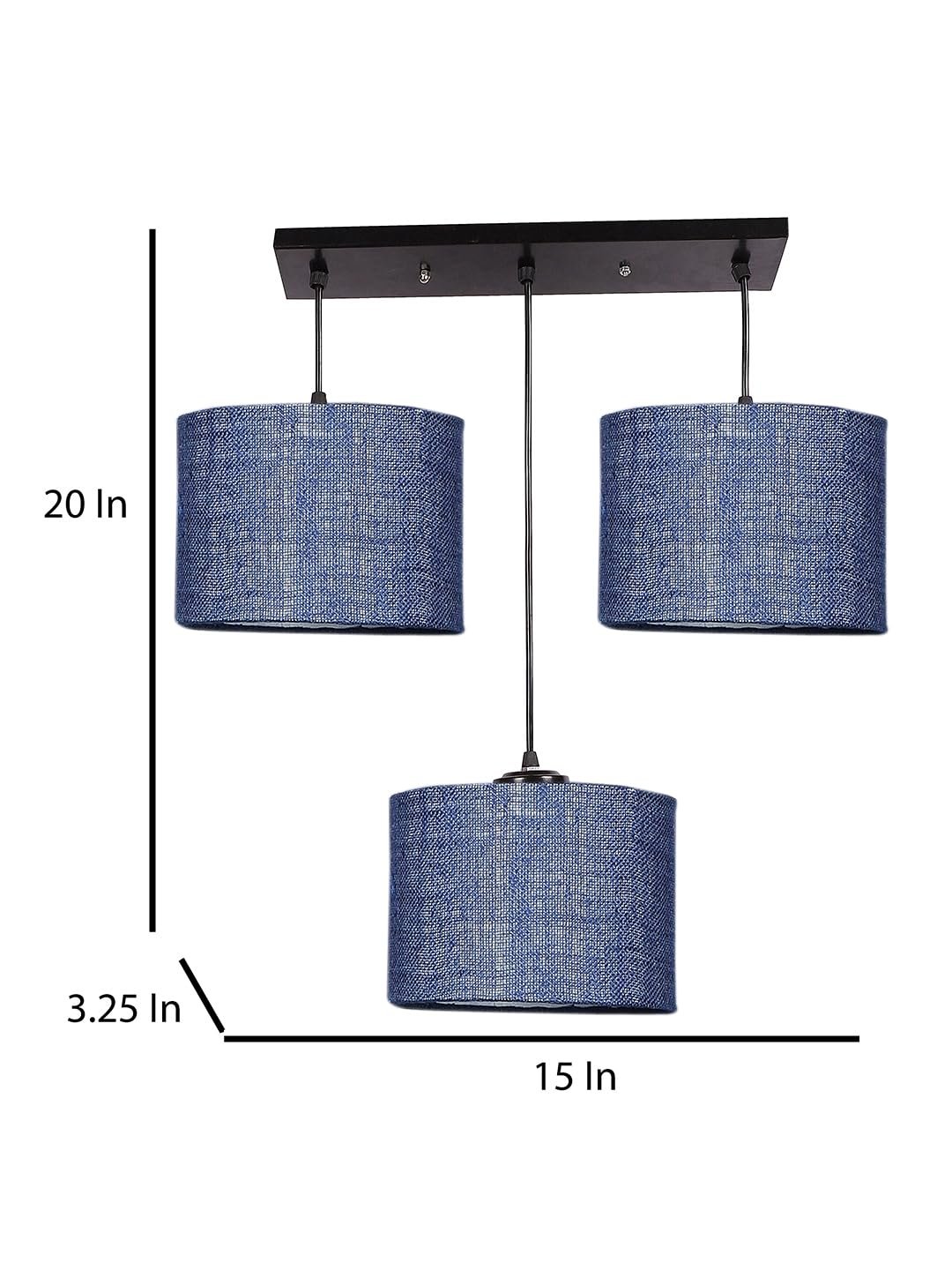 Blue Jute Round Drum Cluster Hanging Lamp (15X3.25X20) Inches