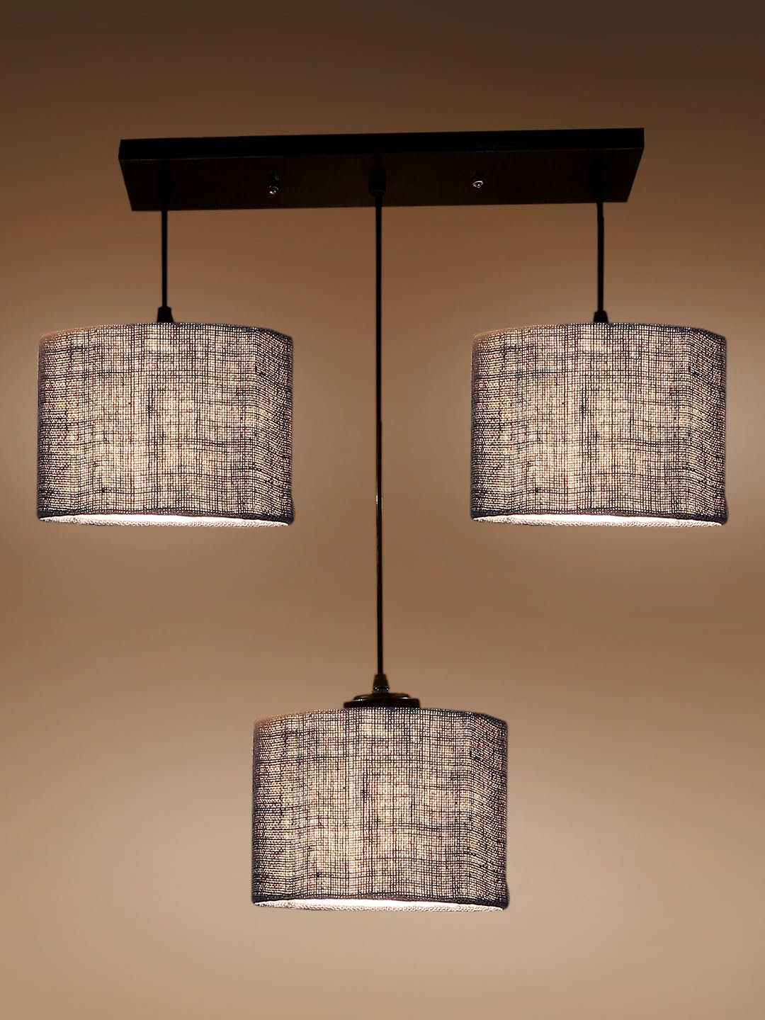 Blue Jute Round Drum Cluster Hanging Lamp (15X3.25X20) Inches