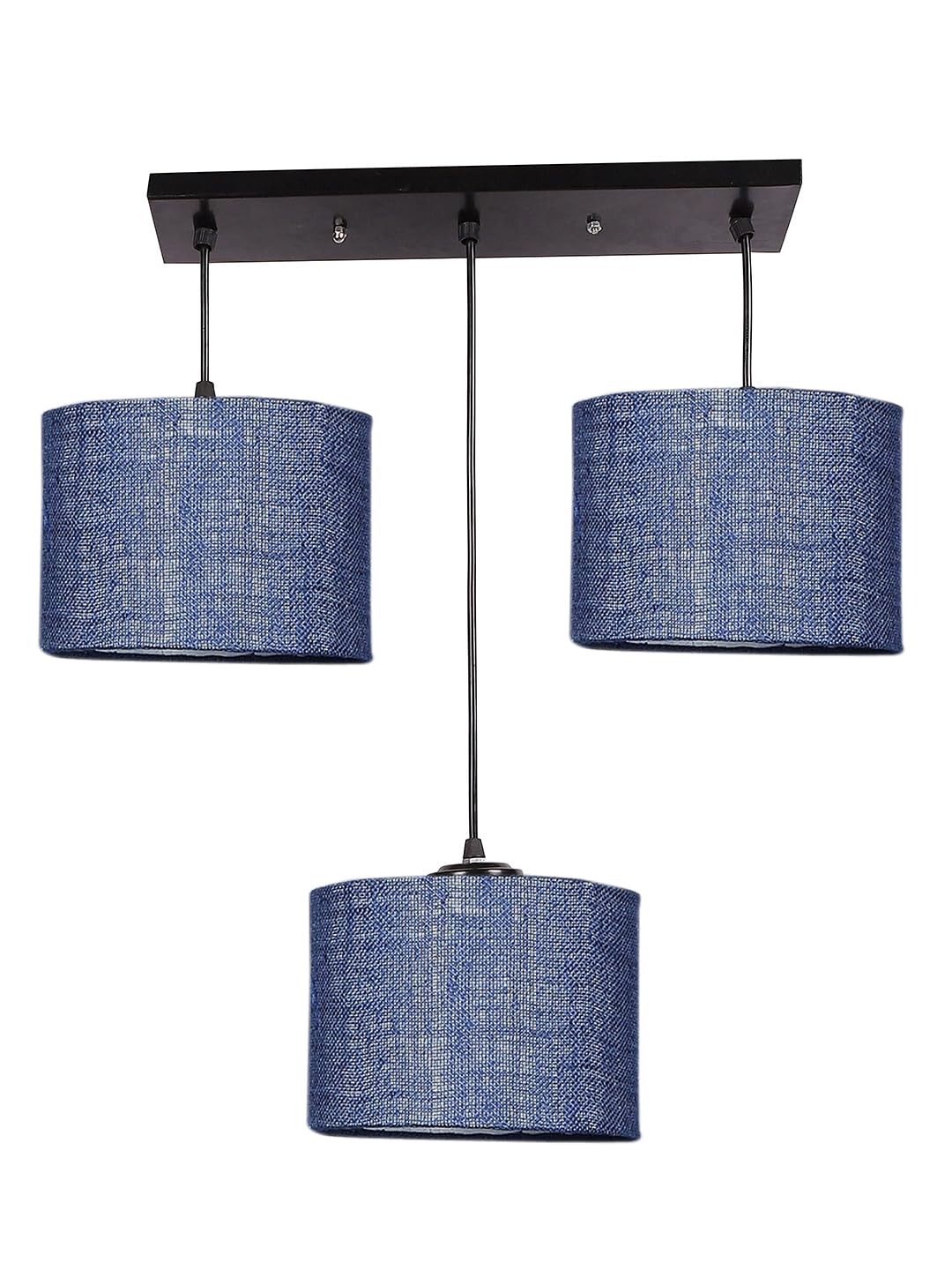 Blue Jute Round Drum Cluster Hanging Lamp (15X3.25X20) Inches