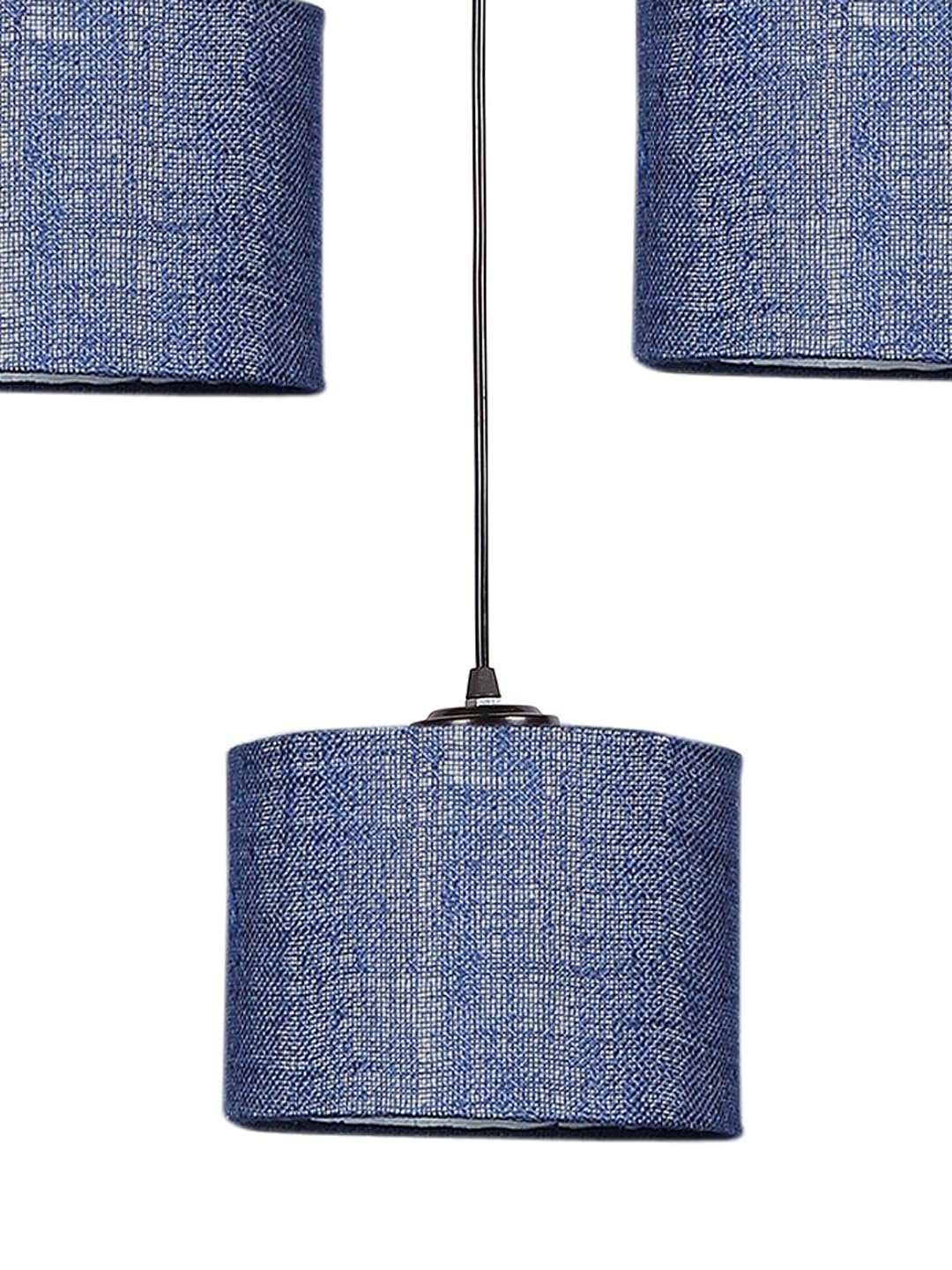 Blue Jute Round Drum Cluster Hanging Lamp (15X3.25X20) Inches