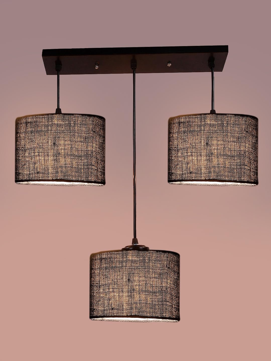 Blue Jute Round Drum Cluster Hanging Lamp (15X3.25X20) Inches