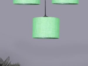 Green Jute Round Drum Cluster Hanging Lamp (15X3.25X20) Inches