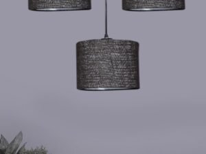 Brown Jute Round Drum Cluster Hanging Lamp (15X3.25X20) Inches