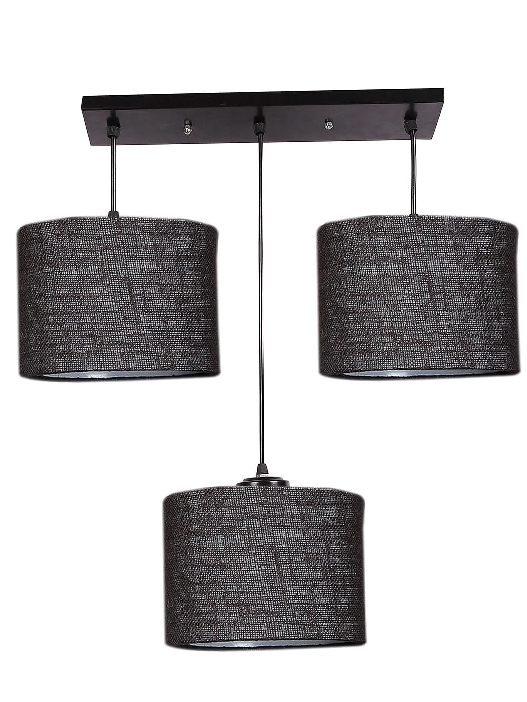 Brown Jute Round Drum Cluster Hanging Lamp (15X3.25X20) Inches