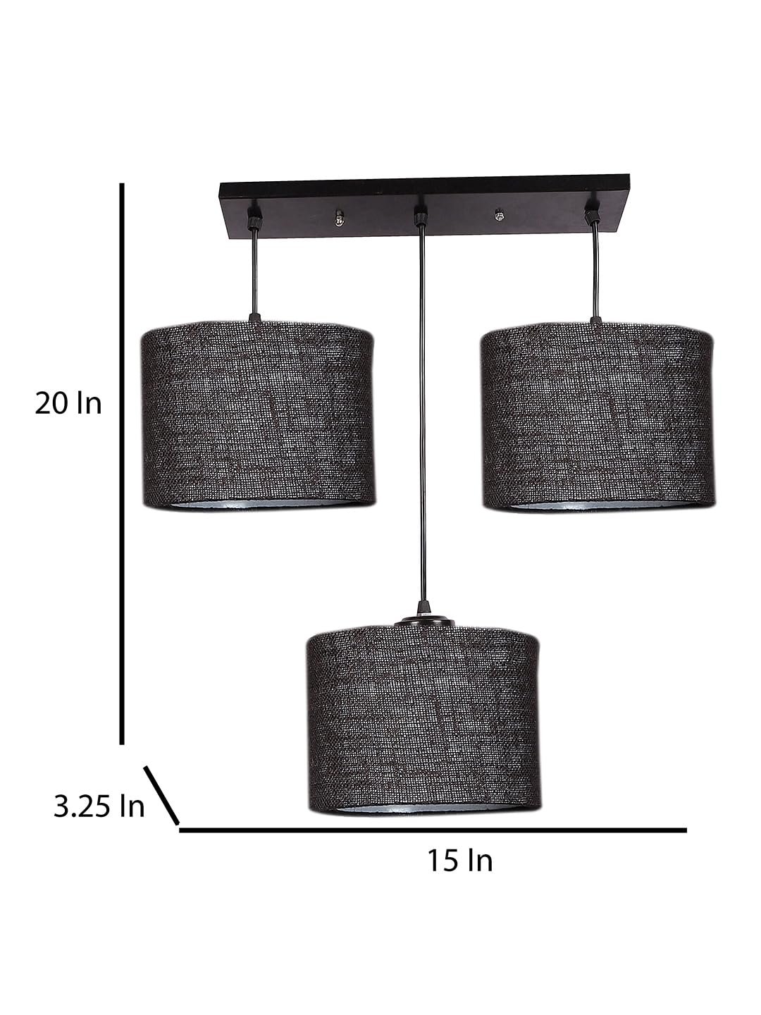 Brown Jute Round Drum Cluster Hanging Lamp (15X3.25X20) Inches