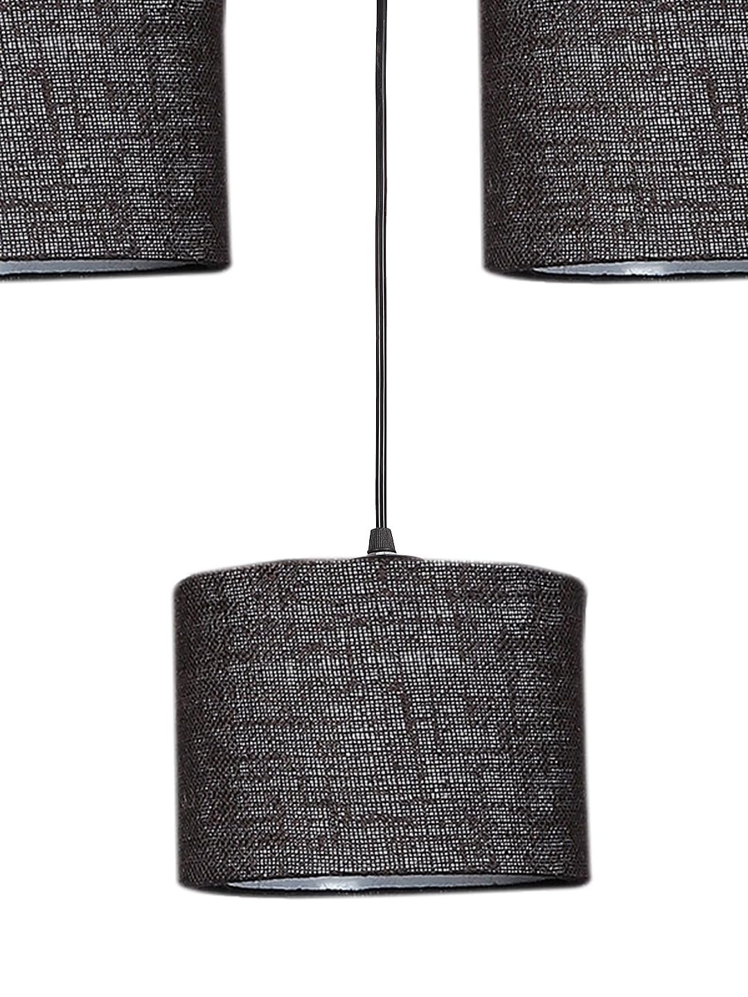 Brown Jute Round Drum Cluster Hanging Lamp (15X3.25X20) Inches