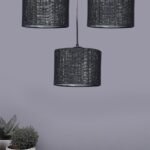 Black Jute Round Drum Cluster Hanging Lamp (15X3.25X20) Inches