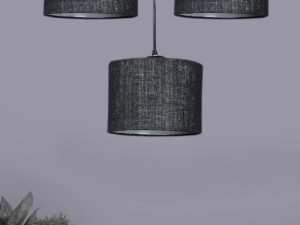 Black Jute Round Drum Cluster Hanging Lamp (15X3.25X20) Inches