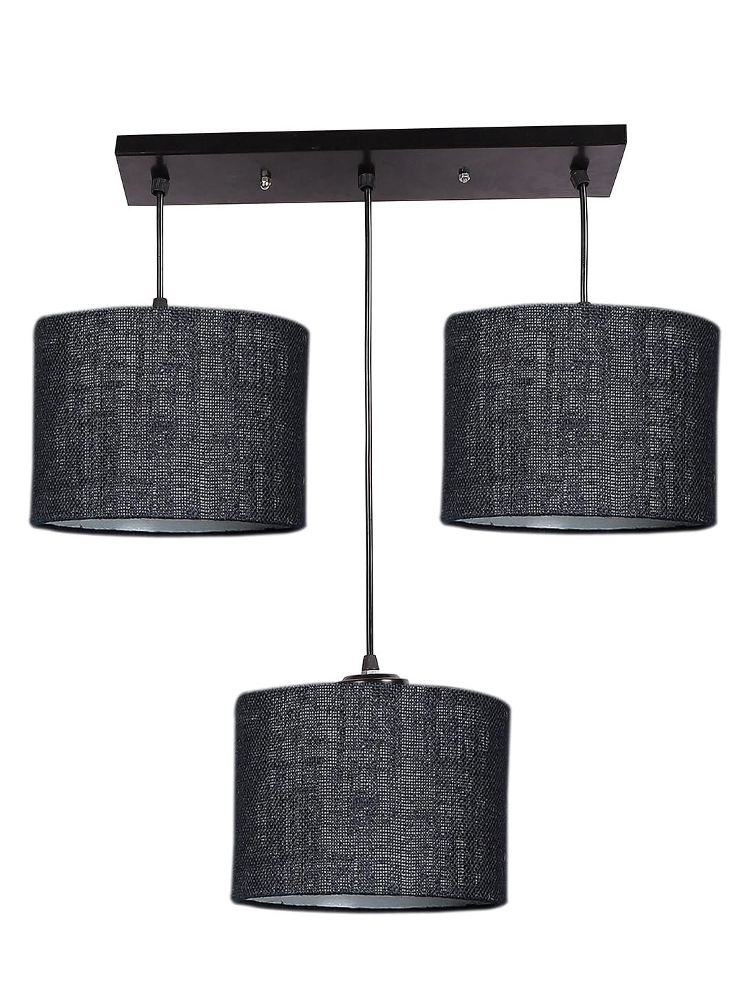 Black Jute Round Drum Cluster Hanging Lamp (15X3.25X20) Inches