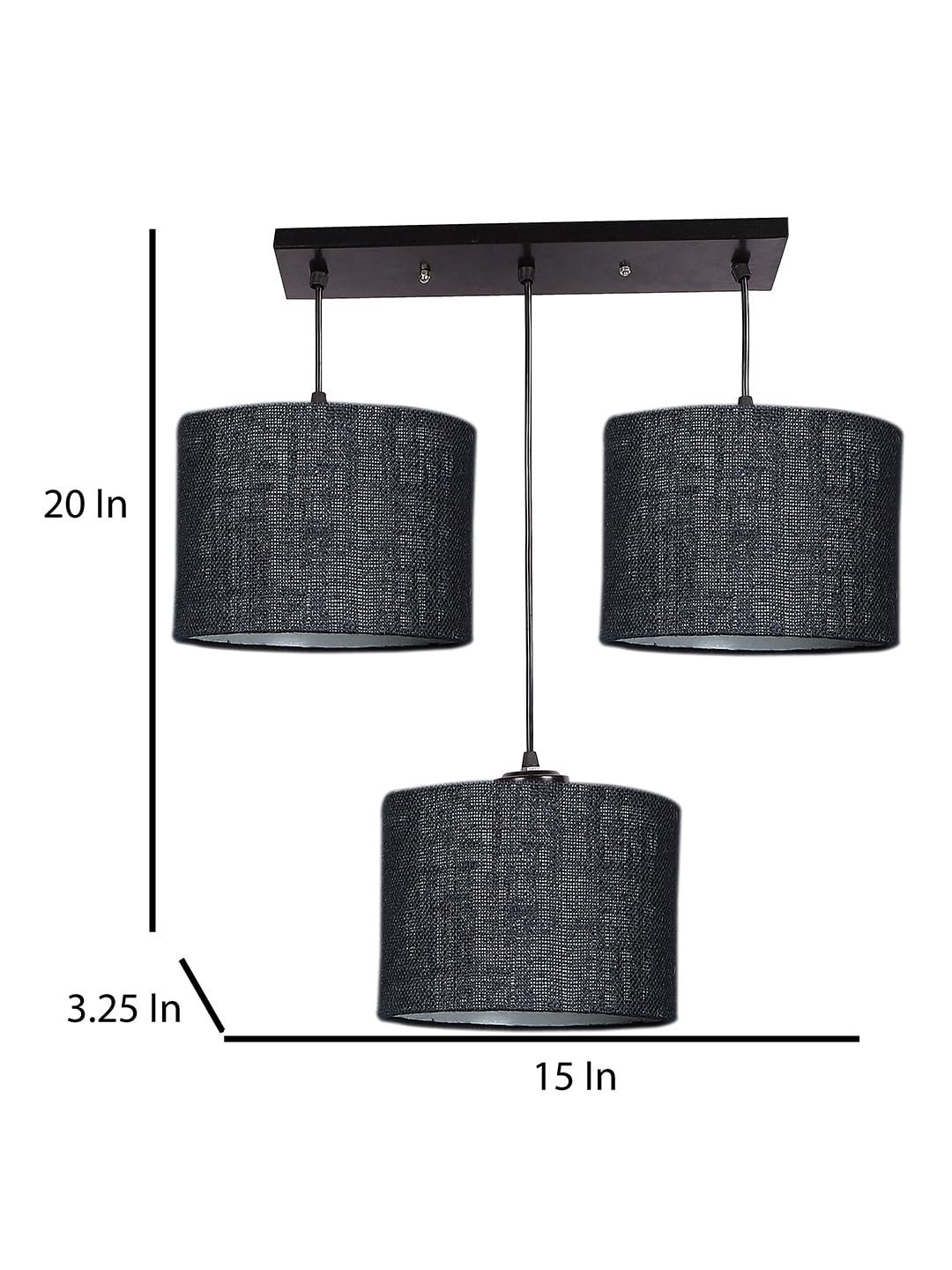 Black Jute Round Drum Cluster Hanging Lamp (15X3.25X20) Inches