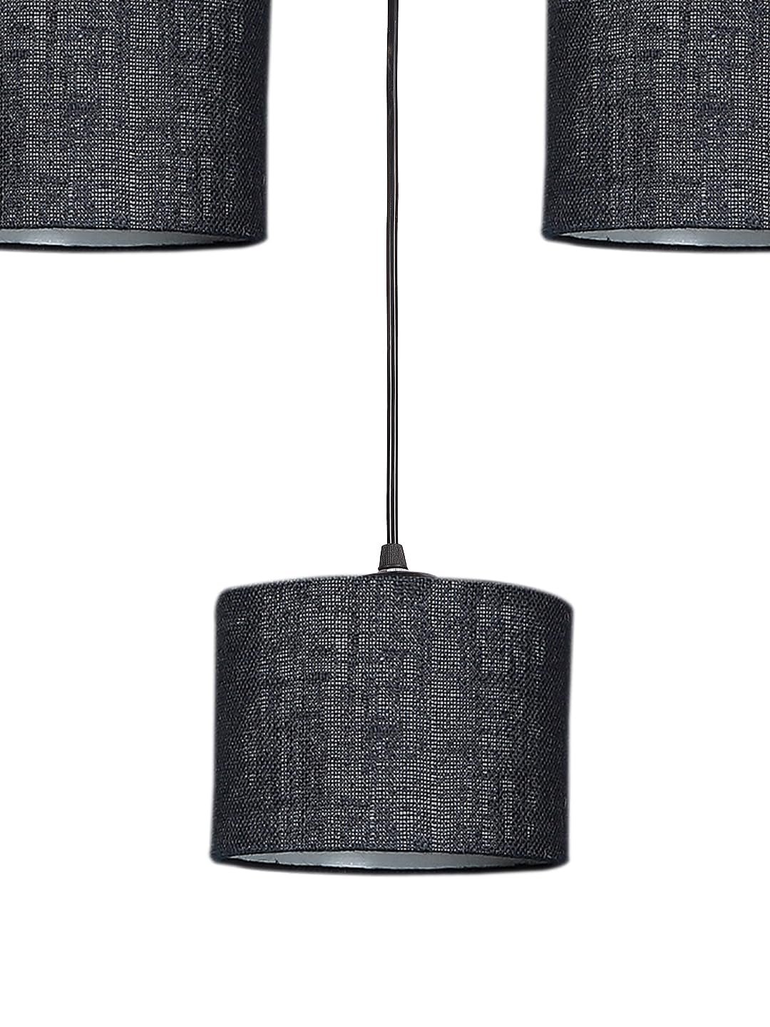 Black Jute Round Drum Cluster Hanging Lamp (15X3.25X20) Inches