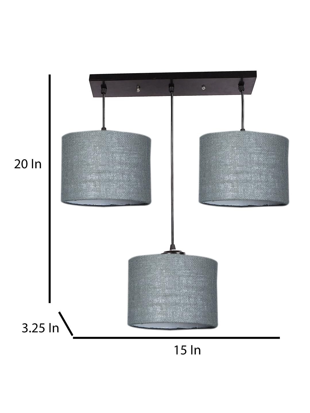 Grey Jute Round Drum Cluster Hanging Lamp (15X3.25X20) Inches