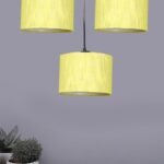 Yellow Jute Round Drum Cluster Hanging Lamp (15X3.25X20) Inches