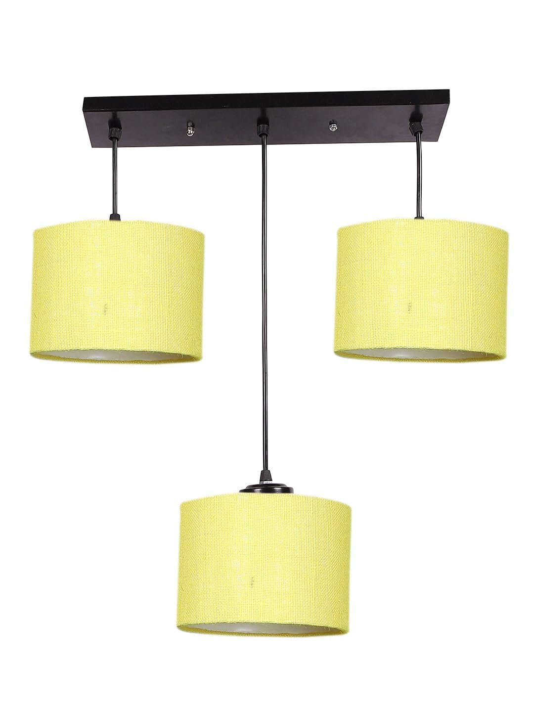 Yellow Jute Round Drum Cluster Hanging Lamp (15X3.25X20) Inches