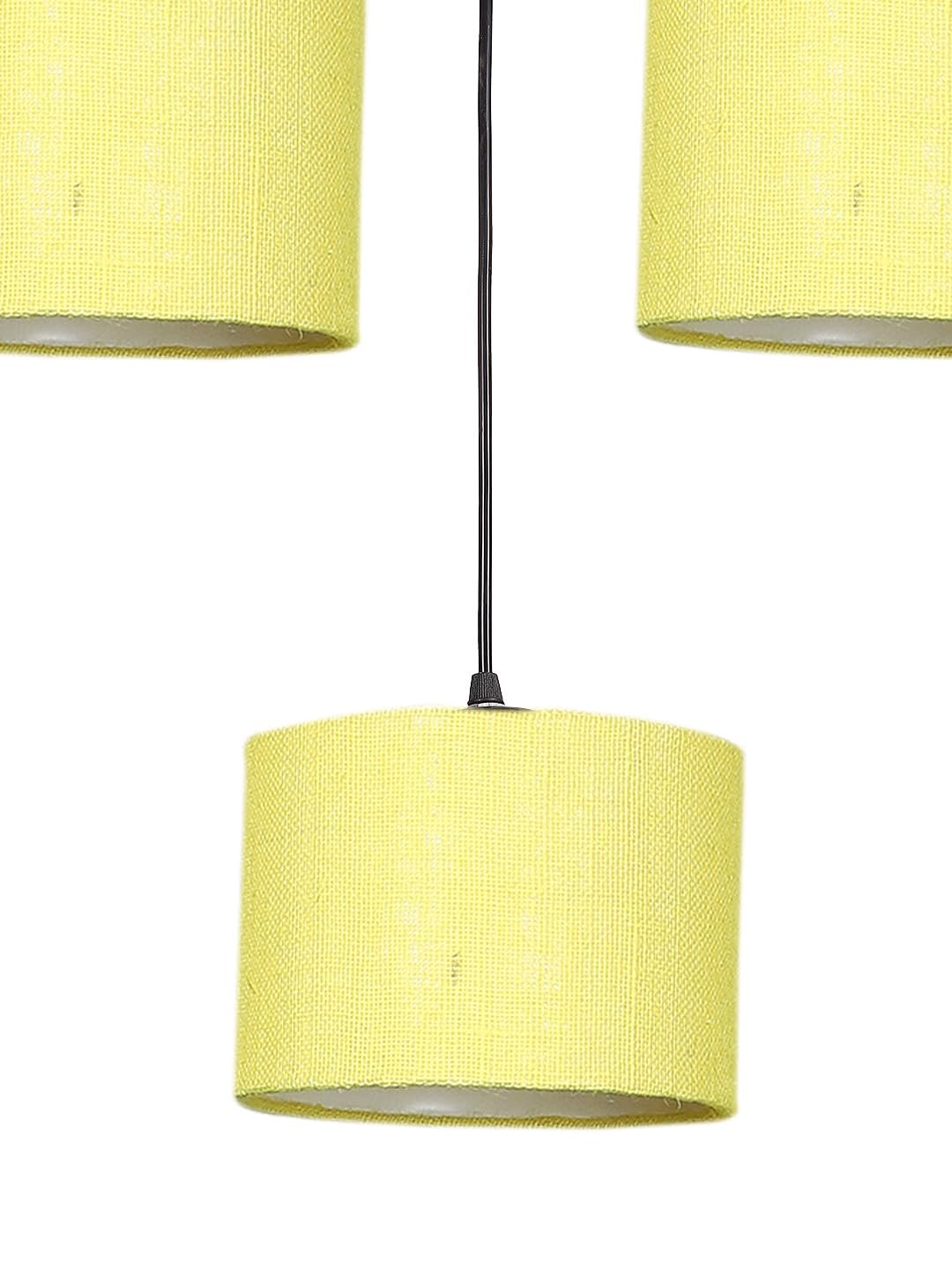 Yellow Jute Round Drum Cluster Hanging Lamp (15X3.25X20) Inches