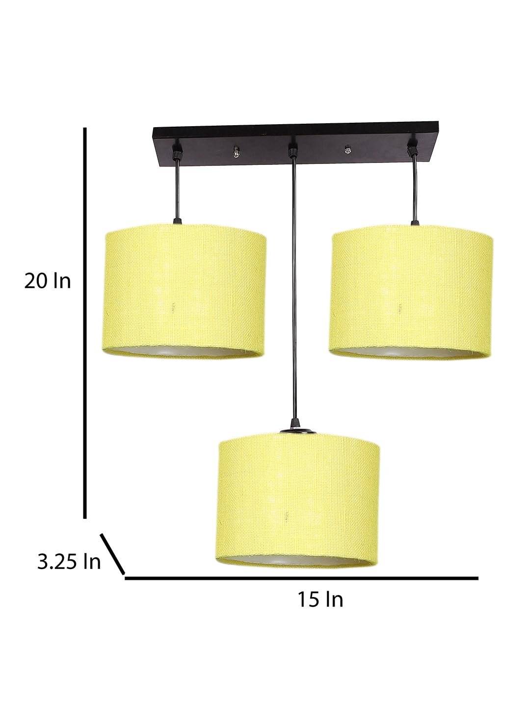 Yellow Jute Round Drum Cluster Hanging Lamp (15X3.25X20) Inches