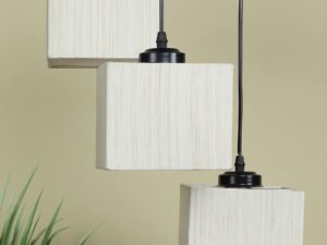 Off-White Cotton Square Cluster Hanging Lamp (10x10x27) Inches